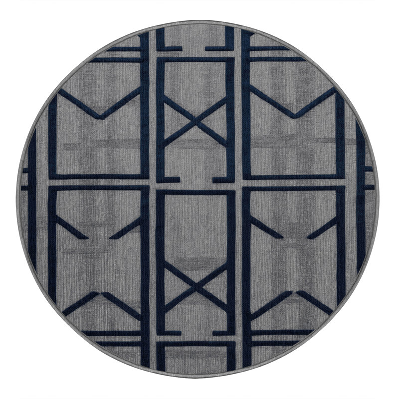 Machine Washable Trellis Gray Area Rug, Round 3'