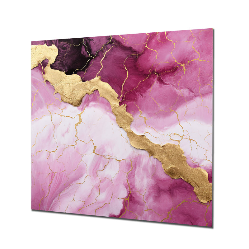 Essence de marbre rose et or IV - décoration murale en marbre, H 16 po x l 16 po
