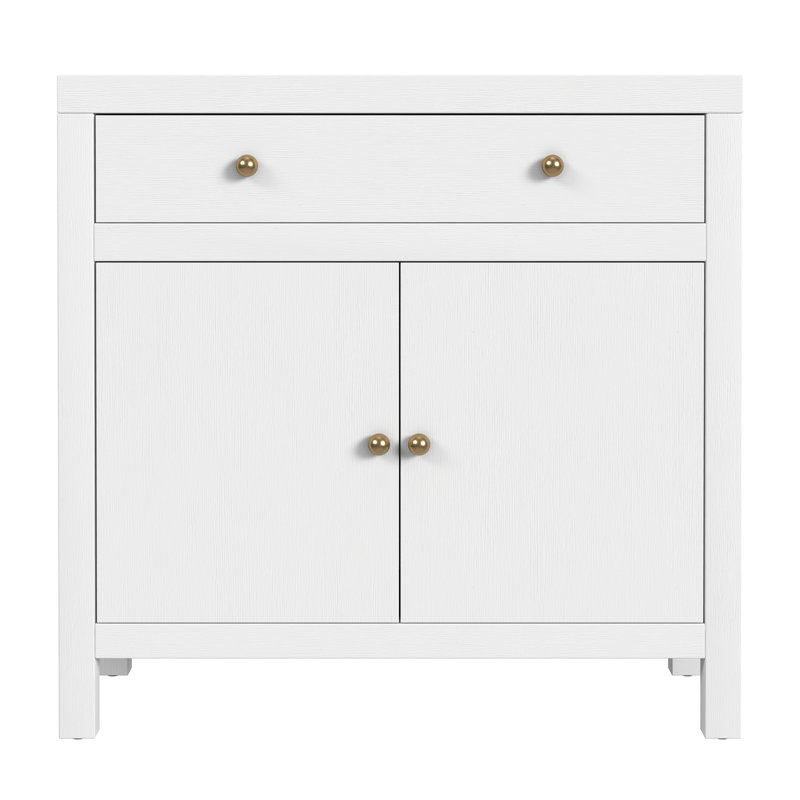 Celine 2-Door Solid Wood Accent Cabinet, Textured White