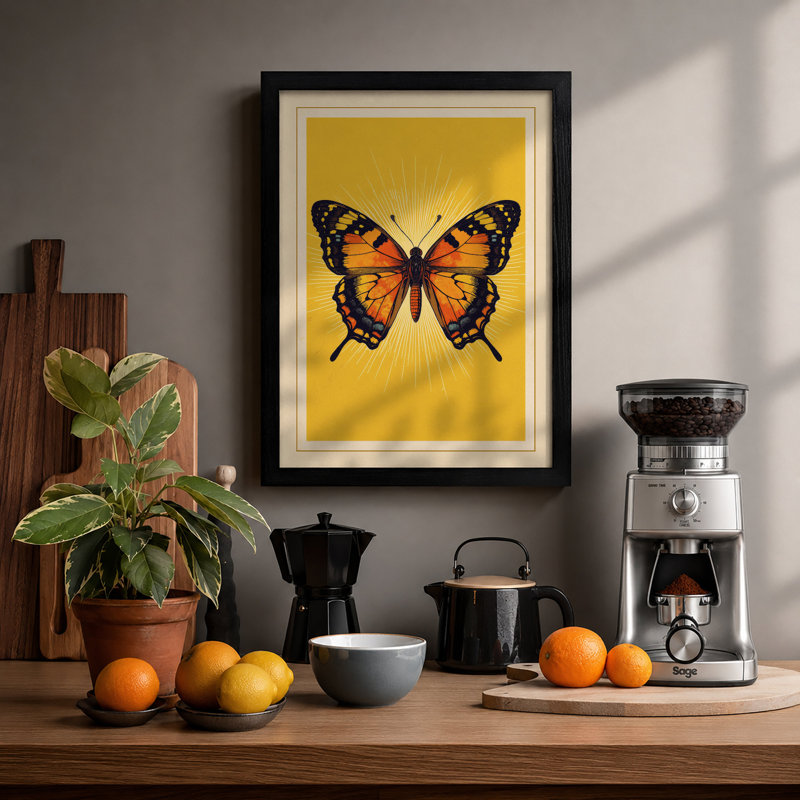 Golden Butterfly Modern - Framed Print, Black, A4 - 29.7 x 21.0 cm