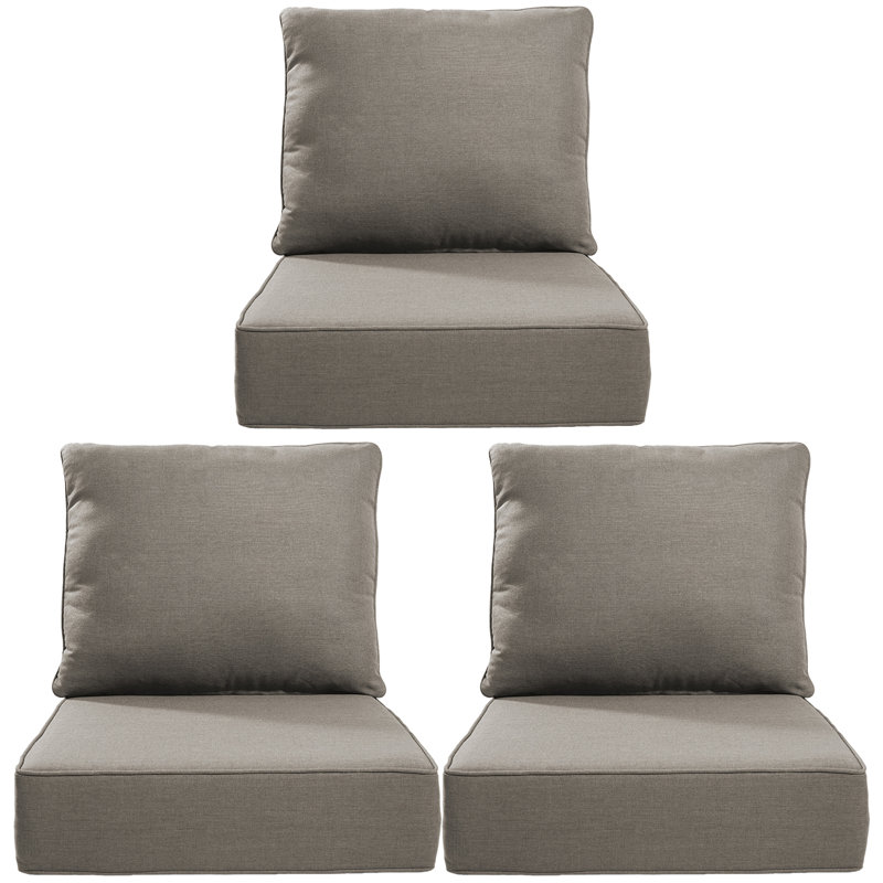 Ensemble de coussin de siège et de dossier en polyester résistant aux intempéries Deb, 3, L 24 po x P 24 po, Gris