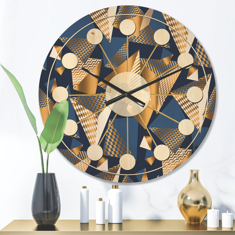 Cubes dorés et bleus - Horloge murale Mid-Century, Moyen