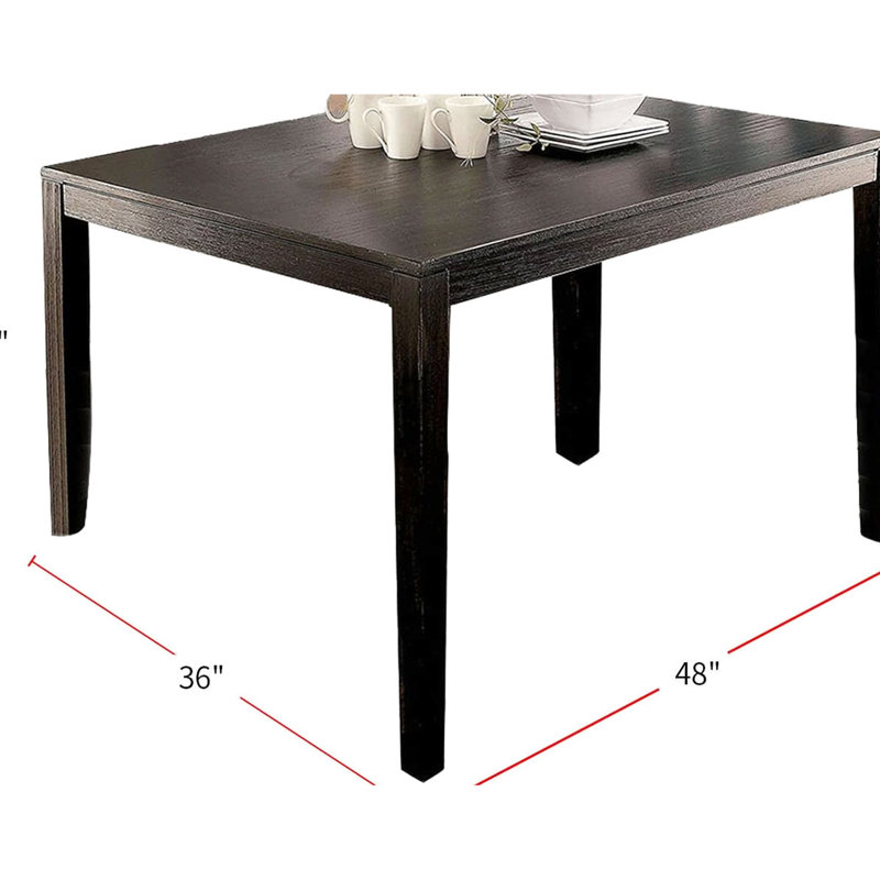 Table de salle à manger moderne 48 po avec sièges à coussin brun et sièges rectangulaires à finition noire