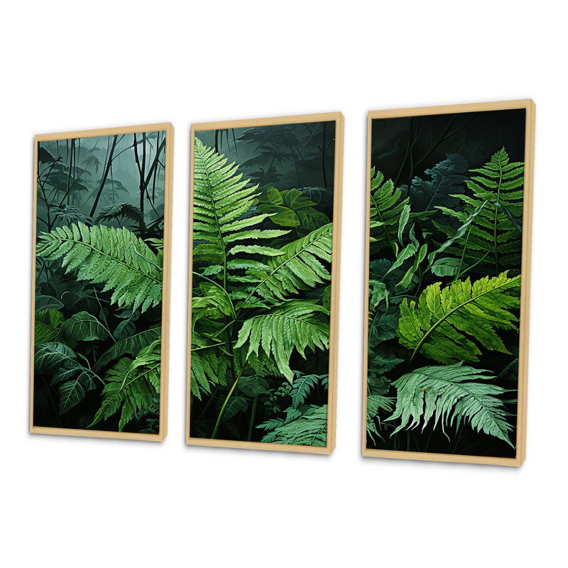 Ensemble de décorations murales Emerald Green Ferns Forest II - Plants, Cadre naturel flottant, H 32 po x l 48 po x P 1 po