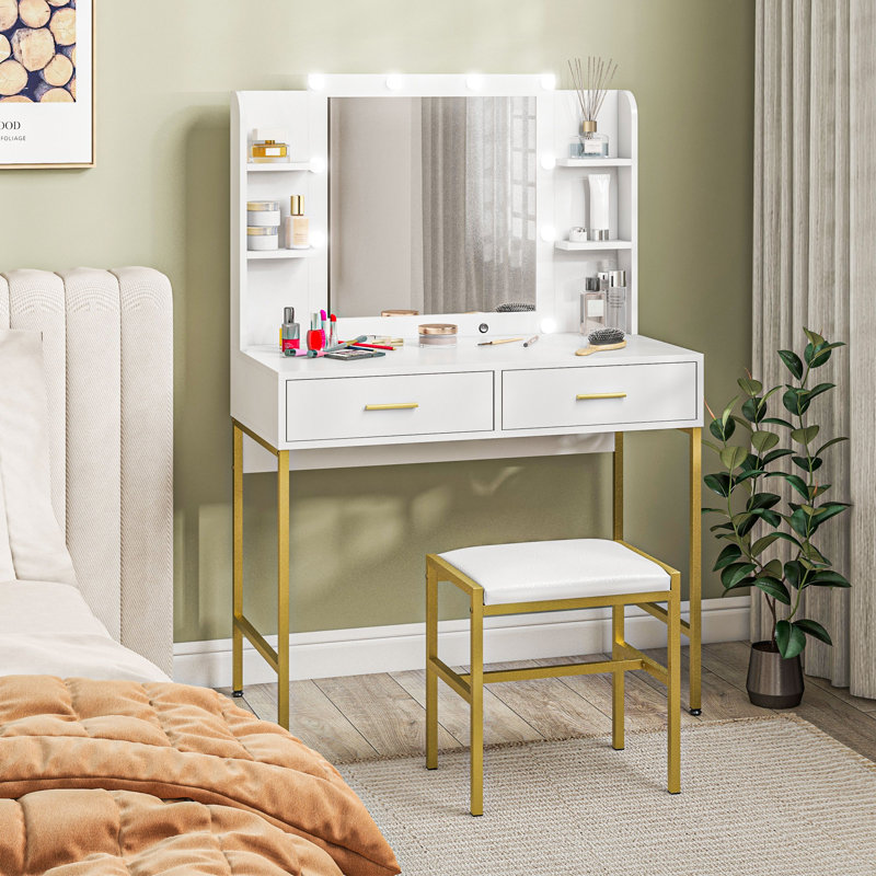 Abdurrhman Dressing Table with Mirror, White