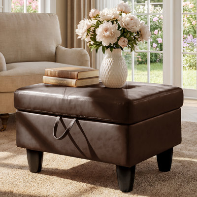 Rectangular Storage Ottoman , Faux Leather Footrest With Hinged Lid, Coffee Table Stool For Living Room, Bedroom, Entryway, Brown