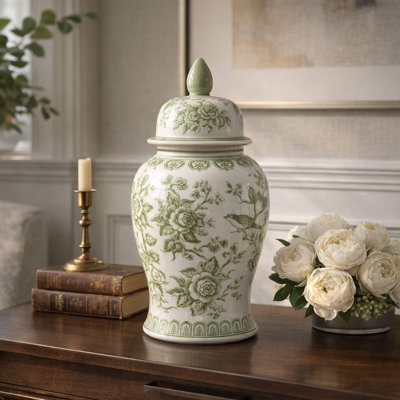 Pot décoratif en céramique avec couvercle Chinoiserie