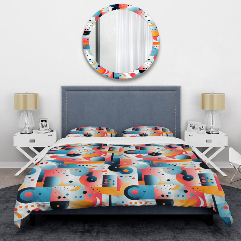 Literie rose et bleue Popart, Housse de couette pour grand lit et 2 taies décor