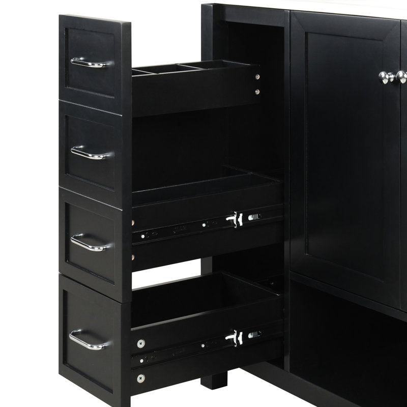 Meuble-lavabo de 36 po avec lavabo, armoire noire, deux portes et tiroirs, finition pratique en céramique hygiénique, lavabo, rangement spacieux