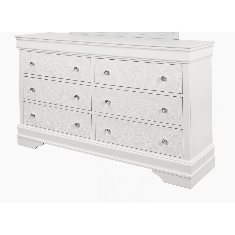 Commode horizontale en bois manufacturé avec 6 tiroirs, Blanc