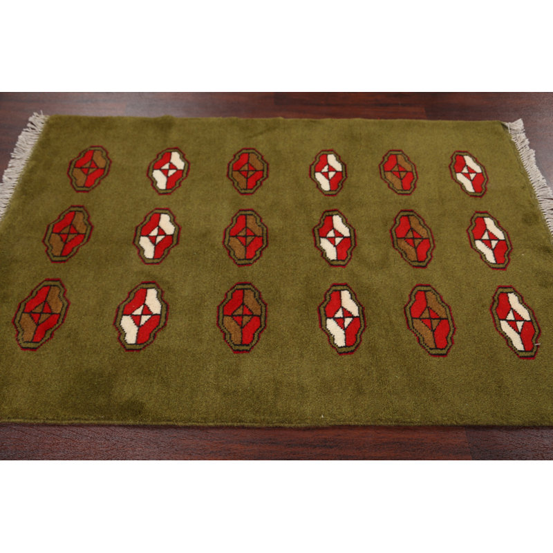Tapis de zone en laine vert 3 pi 5 po x 4 pi 11 po one-of-kind-noué la main gabbeh Harviell