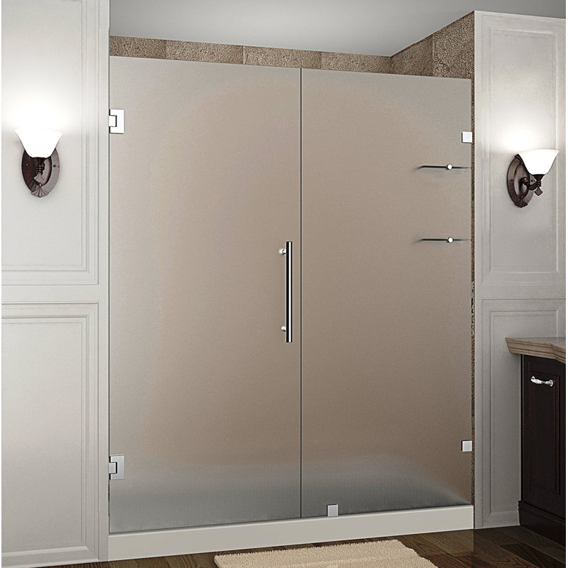 Porte de douche à charnière sans cadre 74" x 74" avec tablettes Nautis GS, Acier inoxydable brossé