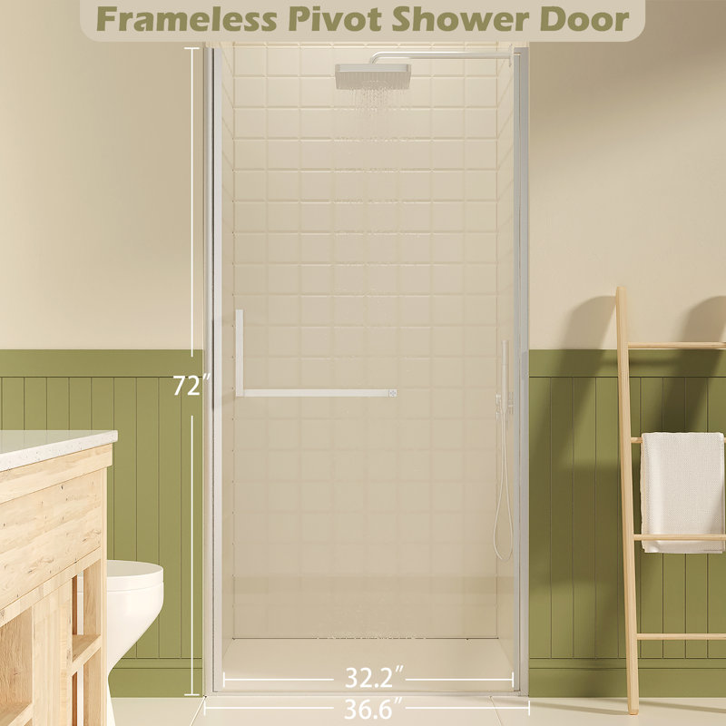 Portes de douche et de baignoire pivotantes sans cadre durables, verre nickel brossé avec style moderne pour les espaces compacts