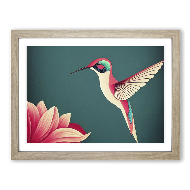Hummingbird Abstract - Single Picture Frame Print, 46cm H x 64cm W x 2cm D, Oak