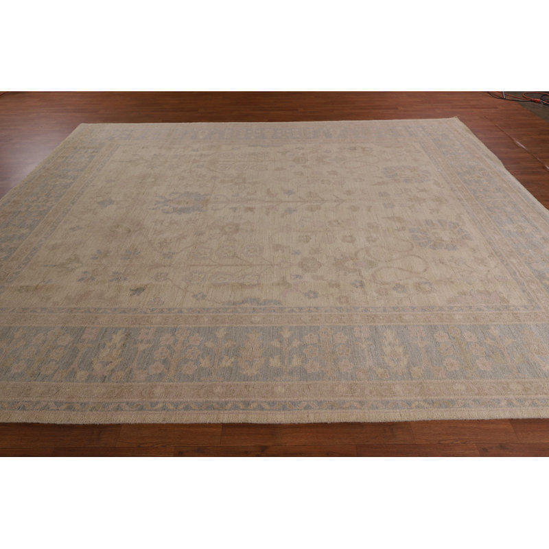 Tapis beige et ivoire en coton noué à la main