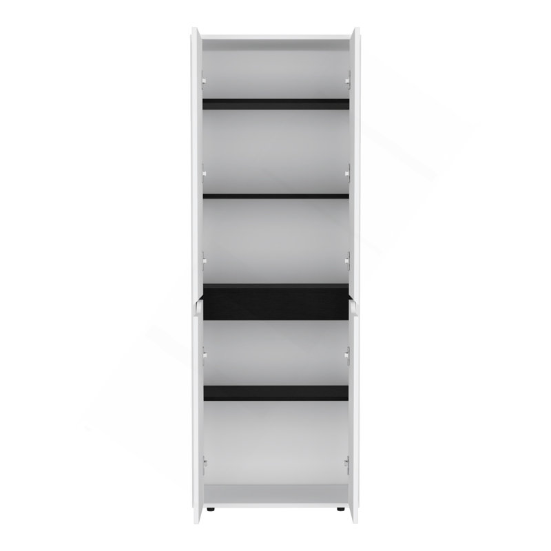 Armoire de rangement 67 po H, avec quatre portes et cinq tablettes intérieures, blanc / noir