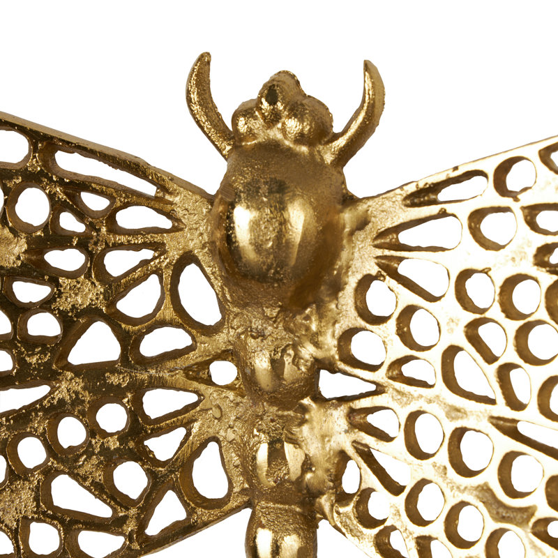 Aluminum Metal Dragonfly Gold Wall Decor with Spotted Cutout Wings Set