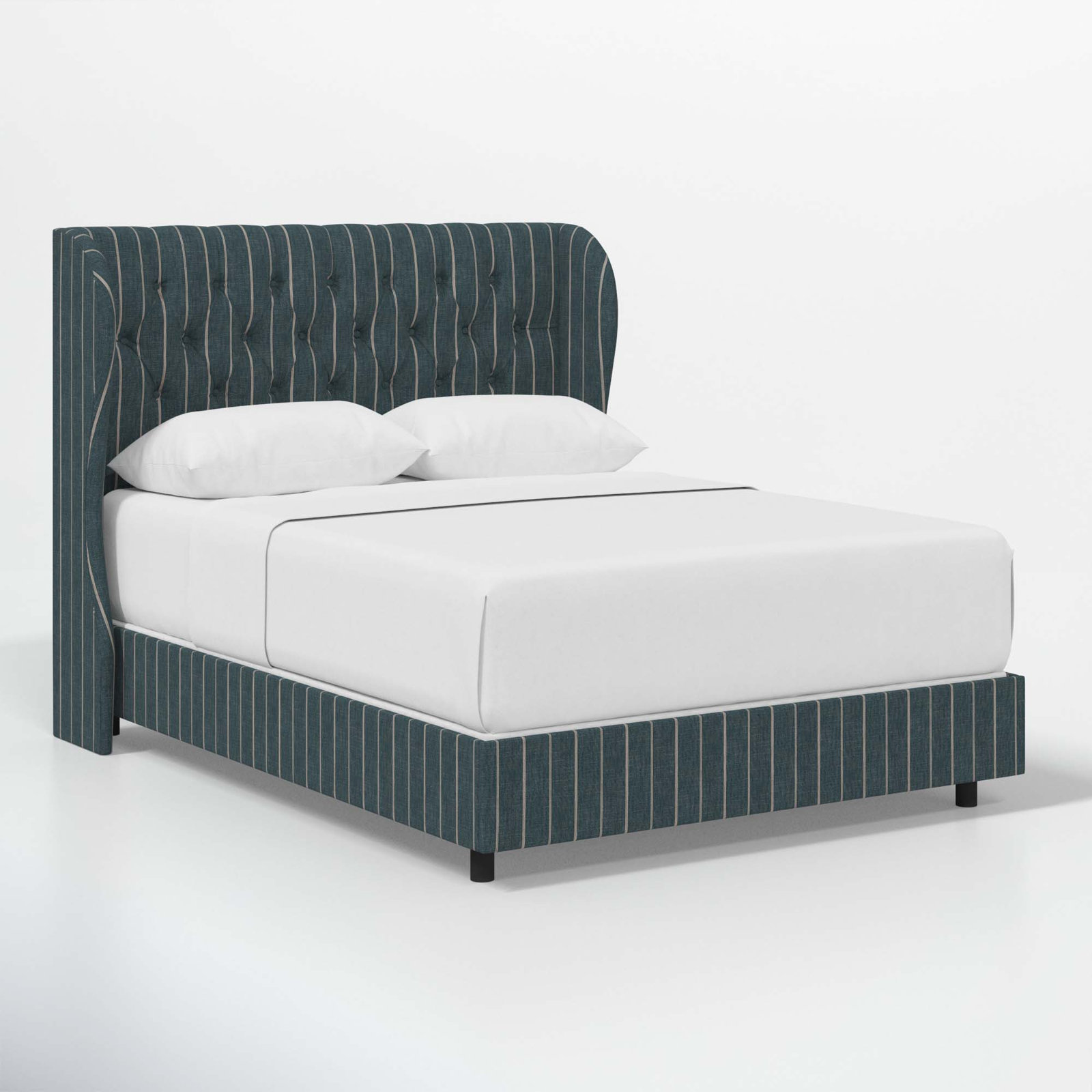 Tomey Cotton Upholstered Wingback Bed, Twin, Fritz Indigo Stripe