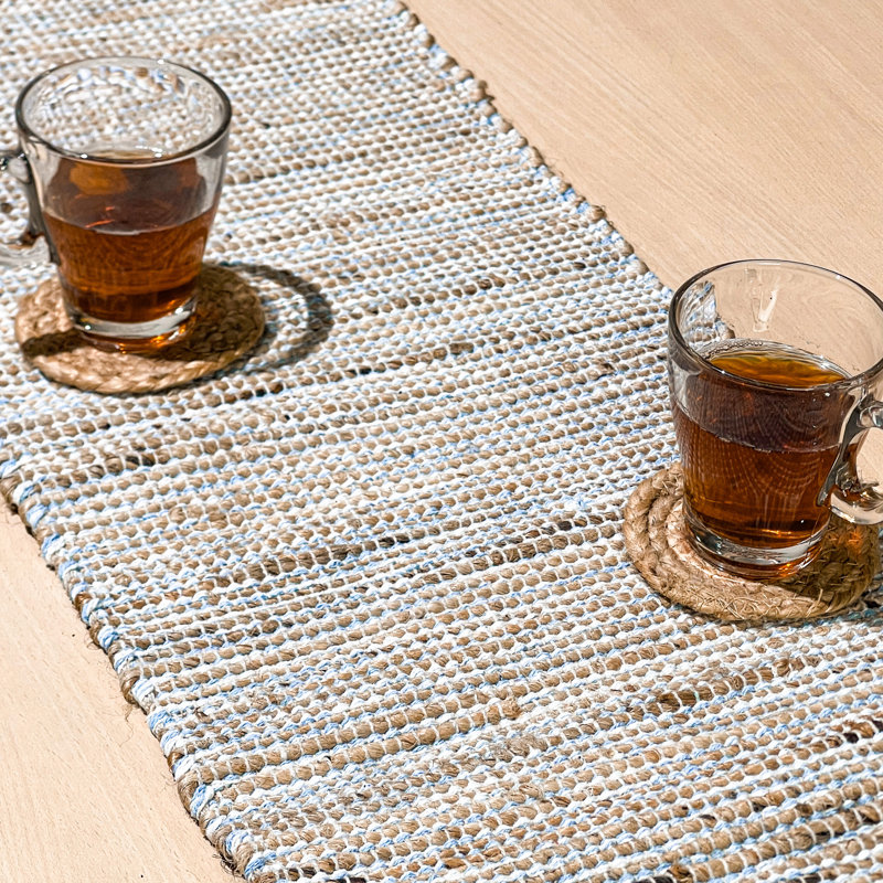 Chemin de table Pingham, 36 po x 13 po, Naturel / Vert