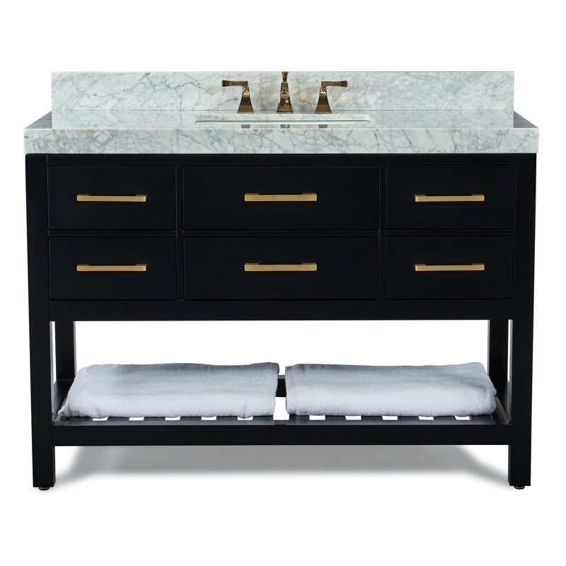 Elizabeth 48'' W Single Vanity, Black Onyx/Brushed Gold, Carrara White Marble