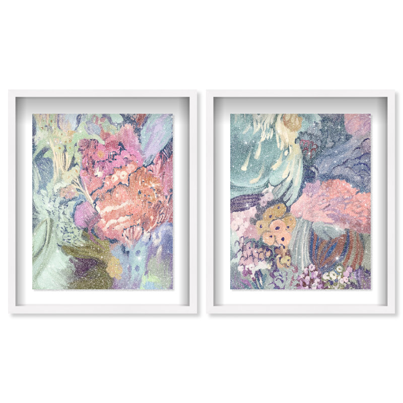 Abstract Botanicals Set Shadowbox Abstract Print by Oliver Gal, Black Frame, 16 x 20, 51"H x 43"W, White Shadowbox