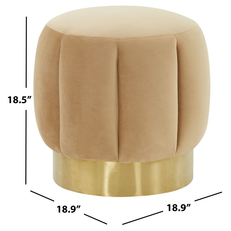 Maxine Round Ottoman, Light Brown Velvet