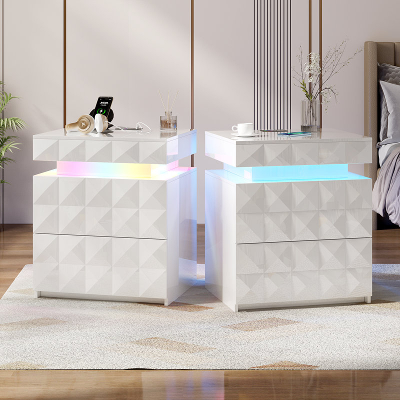 Table de chevet moderne avec capteur RVB (ensemble de 2), White