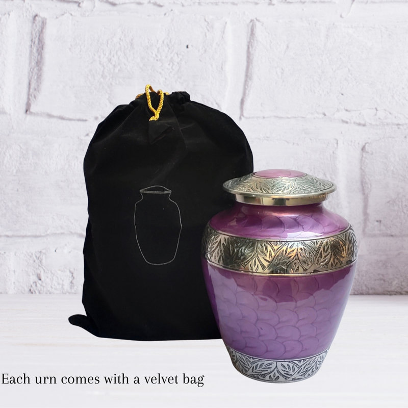 Rishvie Etched Leaves Handcrafted Cremation Urn , Purple