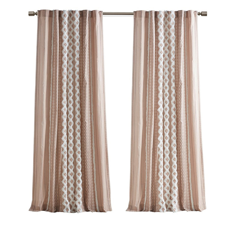 Panneau de rideau en coton avec rayures et doublure en chenille pour une décoration intérieure plus intime, Beige