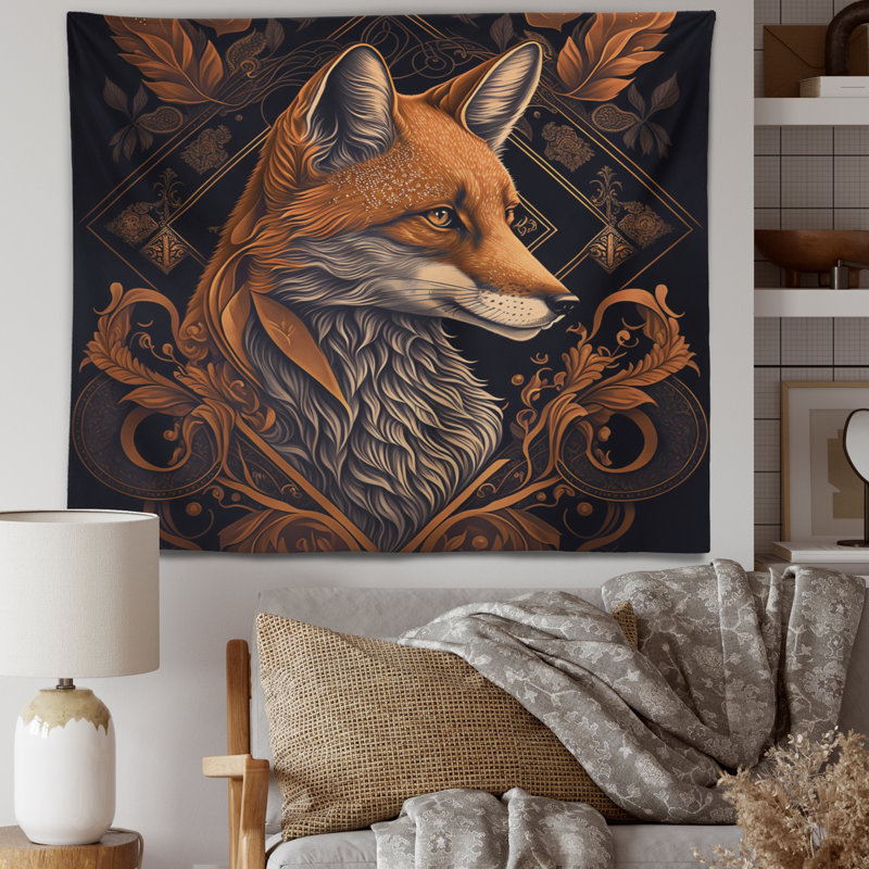Retro Graphic Fox I Polyester Tapestry, 50" H x 60" W