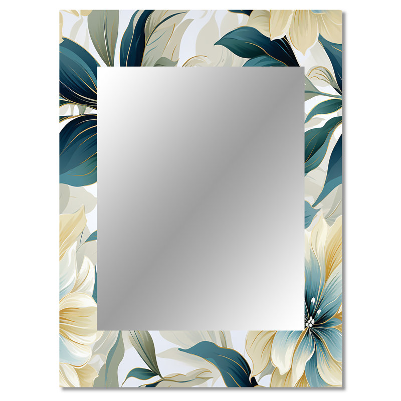 Youraj océanique, motif tropical sur toile - grand miroir mural tropical, botanique, miroir décoratif floral, impression d'art en métal