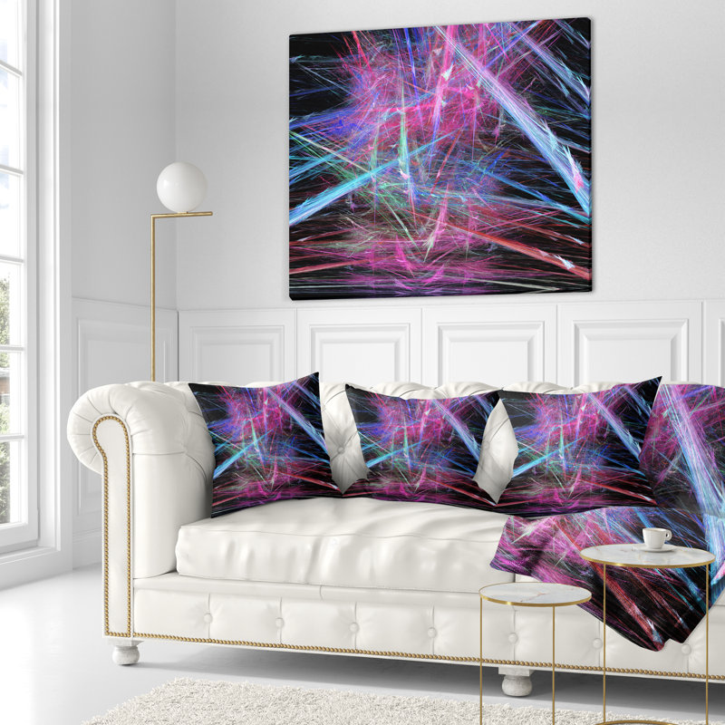 Motif fractal magique - coussin abstrait imprimé, 16 po x 1 po, Rose / Bleu, Coussin décoratif