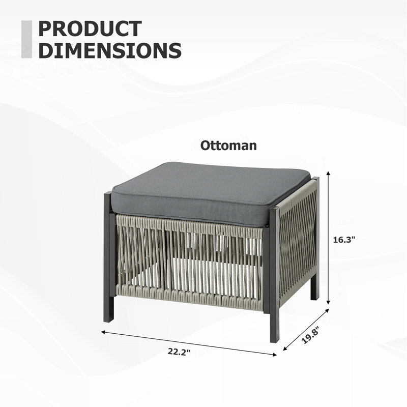 Ensemble de 2 repose-pieds d'extérieur en osier de polyéthylène pour l'extérieur avec coussin gris pour cour ou terrasse