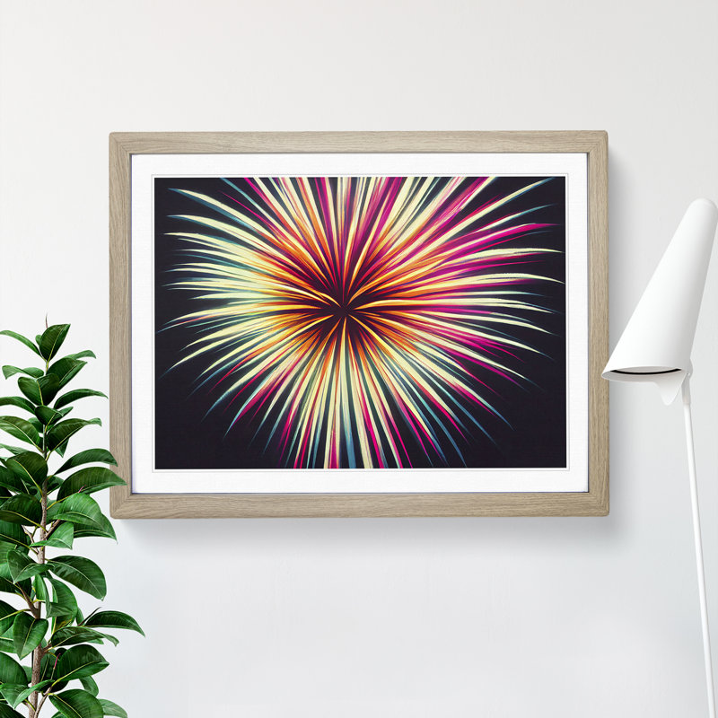XH1022-2785X Dramatic Fireworks - Single Picture Frame Print, Oak Framed, 46cm H x 64cm W x 2cm D