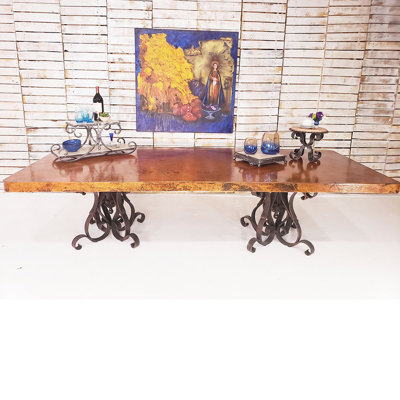 Modern Elegant Rectangular Copper and Wrought Iron Dining Table