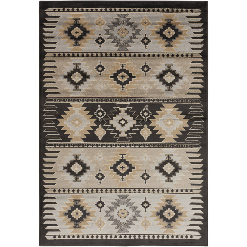 Tapis gris / ivoire / brun de style Sud-Ouest Gorge, Rectangle 2 pi x 3 pi