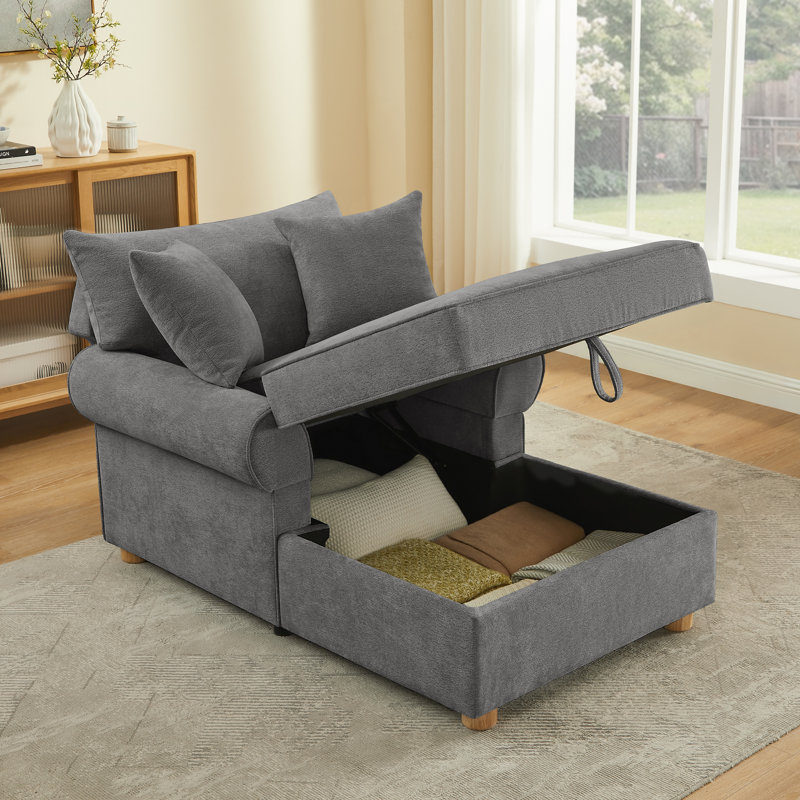 40.16''W Upholstered Chenille Chaise Lounge With Storage, Gray