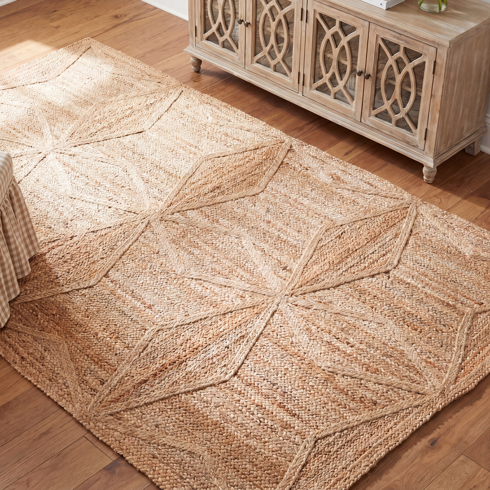 Knox Beige Hand-Woven Geometric Jute Rug, Rectangle 2' x 3'