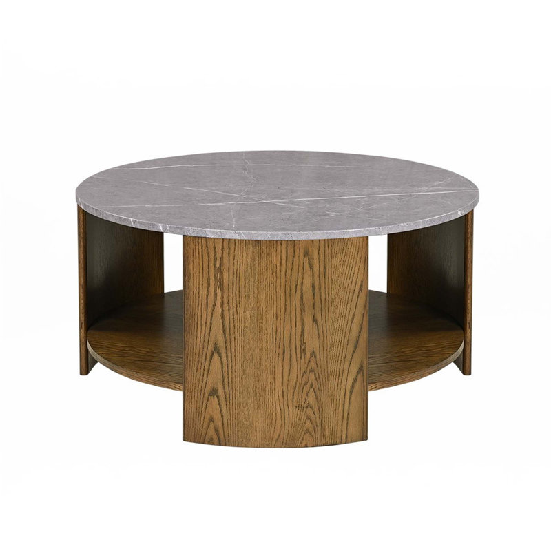 Round Mixed Material Coffee Table With Shelf