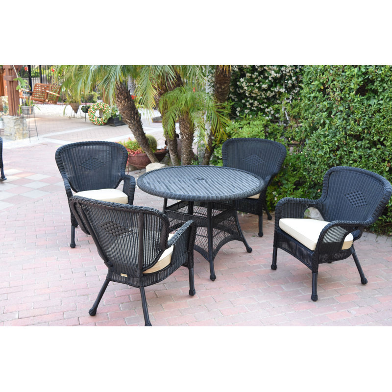 Batchelder 4 - Person Wicker Patio Dining Set with Round Table, Black, Ivory