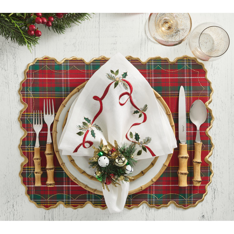 Xmas Ribbon Napkin, White/Red/Green