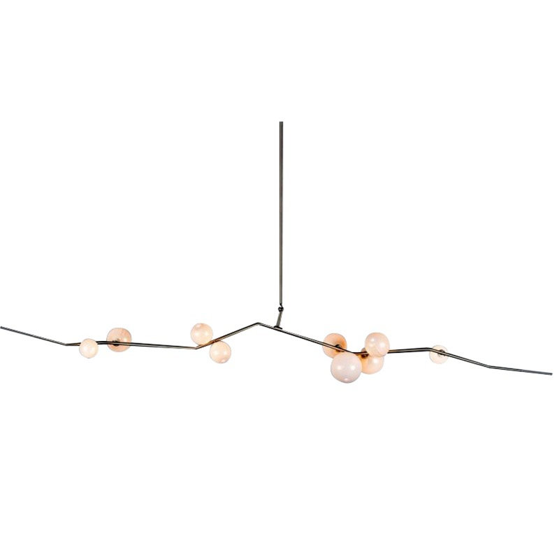 Lustre suspendu en laiton 12 lumières, Noir, Nickel brossé, 110 po de largeur x 12 po de profondeur x 12 po de