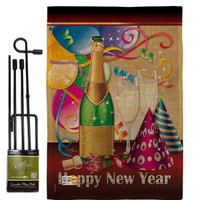 Joyeuse nouvelle année, impression en polyester de 2 côtés 19 po x 13 po ensemble de drapeau