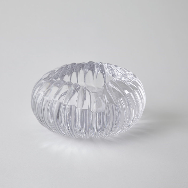 Clear Round Ribbed Glass Decorative Bowl