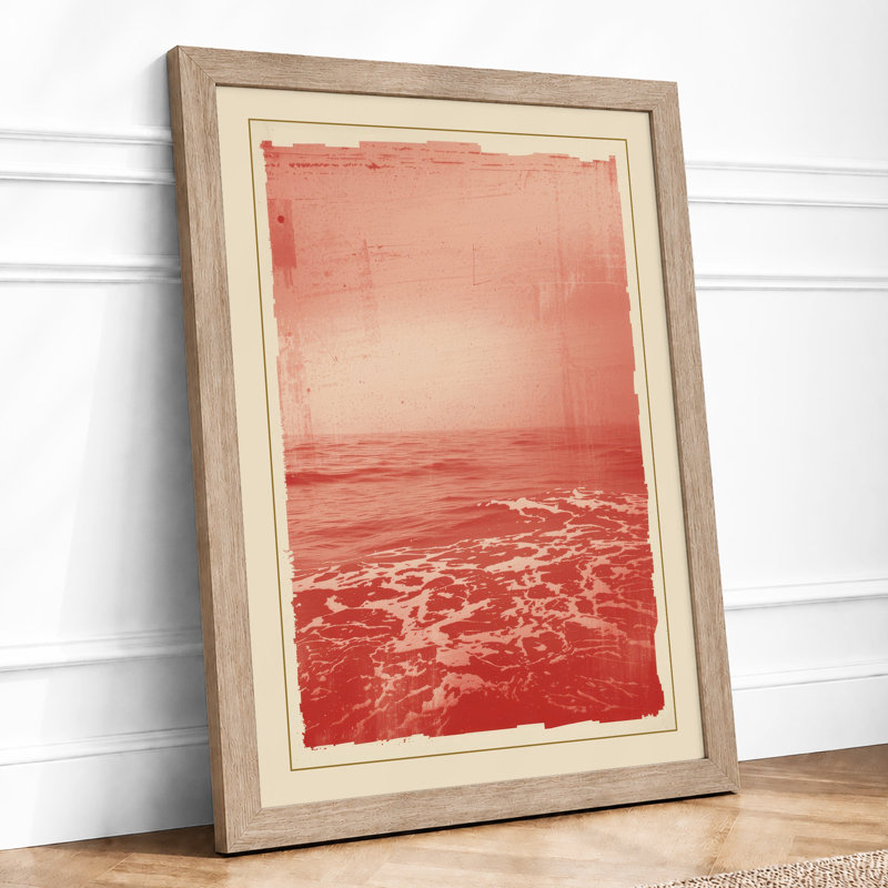 Crimson Seascape Coastal - Framed Print, Oak, A3 - 42.0 x 29.7 cm