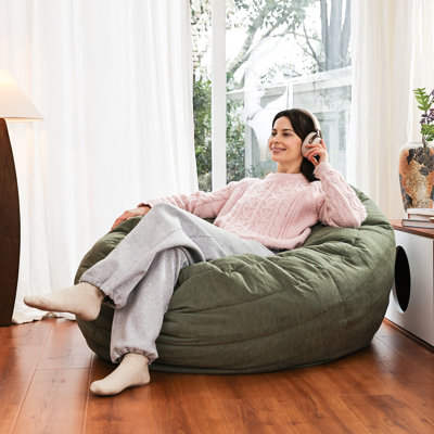 Grand fauteuil à billes, canapé géant de 4,5 pi avec housse amovible, grande chaise longue rembourrée de mousse pour le salon, la chambre à coucher et le dortoir - vert matcha