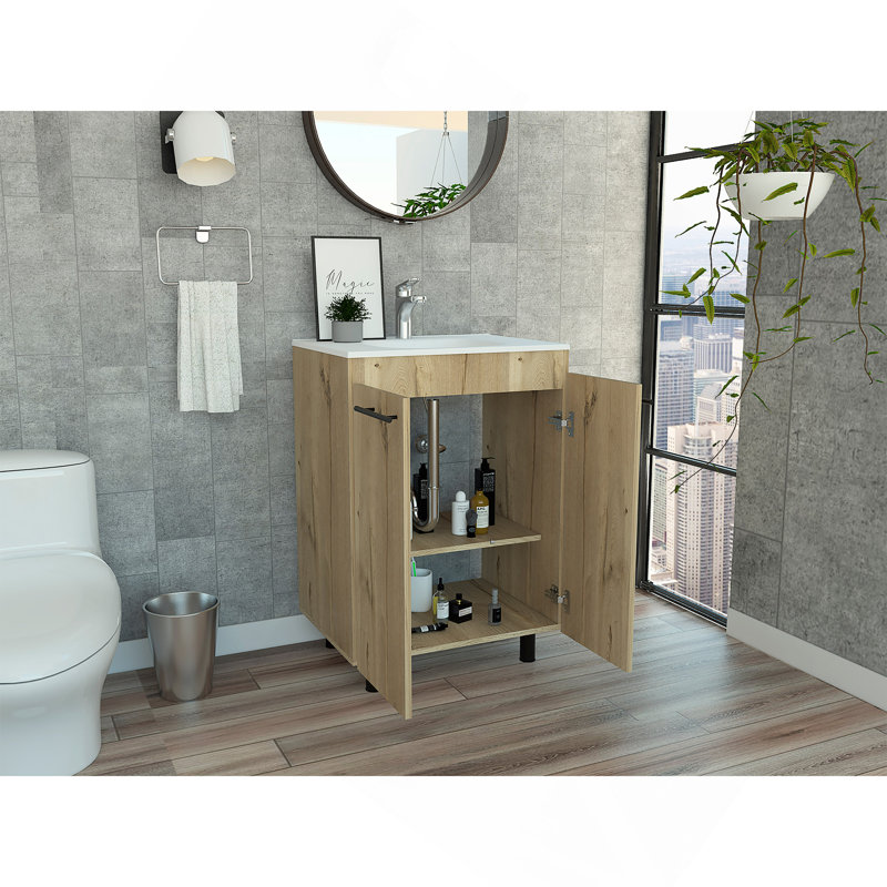 Armoire de meuble-lavabo autoportante 60 "avec division Selma, Chêne clair