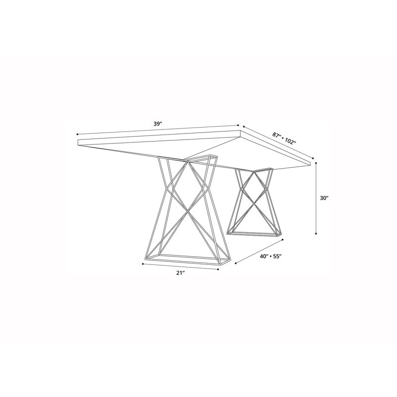 Gawen Dining Table, 39" W x 87" L, Glossy White/ White