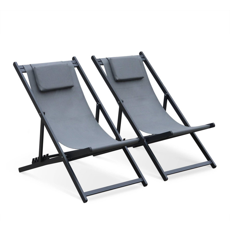 Dalrymple Folding Deck Chair, Black/Grey