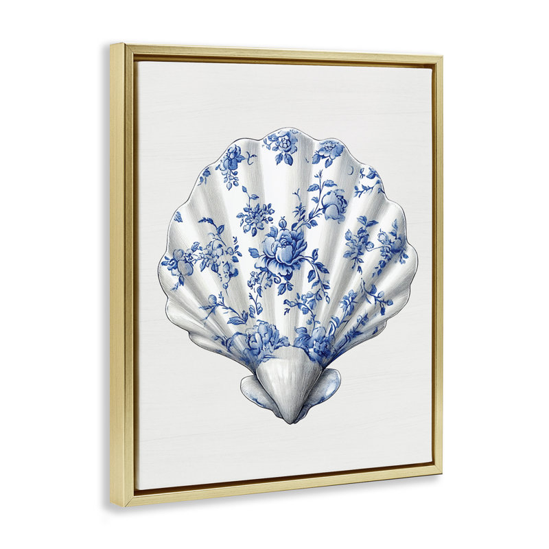 Cadre flottant Funky Toile Seashell, design par lettré et doublé, H 21 po x l 17 po, Cadre flottant métallique doré
